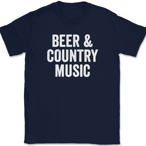 Beer and Country Music T-Shirt Funny Cow Boy Girl Hat Boots Whiskey Drinking Tee - Navy, 2XL