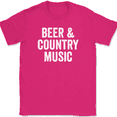 thumbnail image 1 of Beer and Country Music T-Shirt Funny Cow Boy Girl Hat Boots Whiskey Drinking Tee - Pink, XL, 1 of 1
