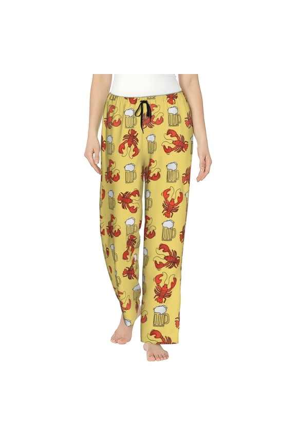 Beer and Crawfish Women's Comfy Pajama Pants with Pockets,Soft Stretch Drawstring Lounge Pants, Soft Casual Wide Leg PJS Sleep Bottoms Medium