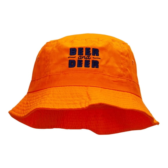 Beer and Deer Embroidered Bucket Hat - Orange OSFM