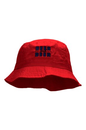 Beer and Deer Embroidered Bucket Hat - Red OSFM