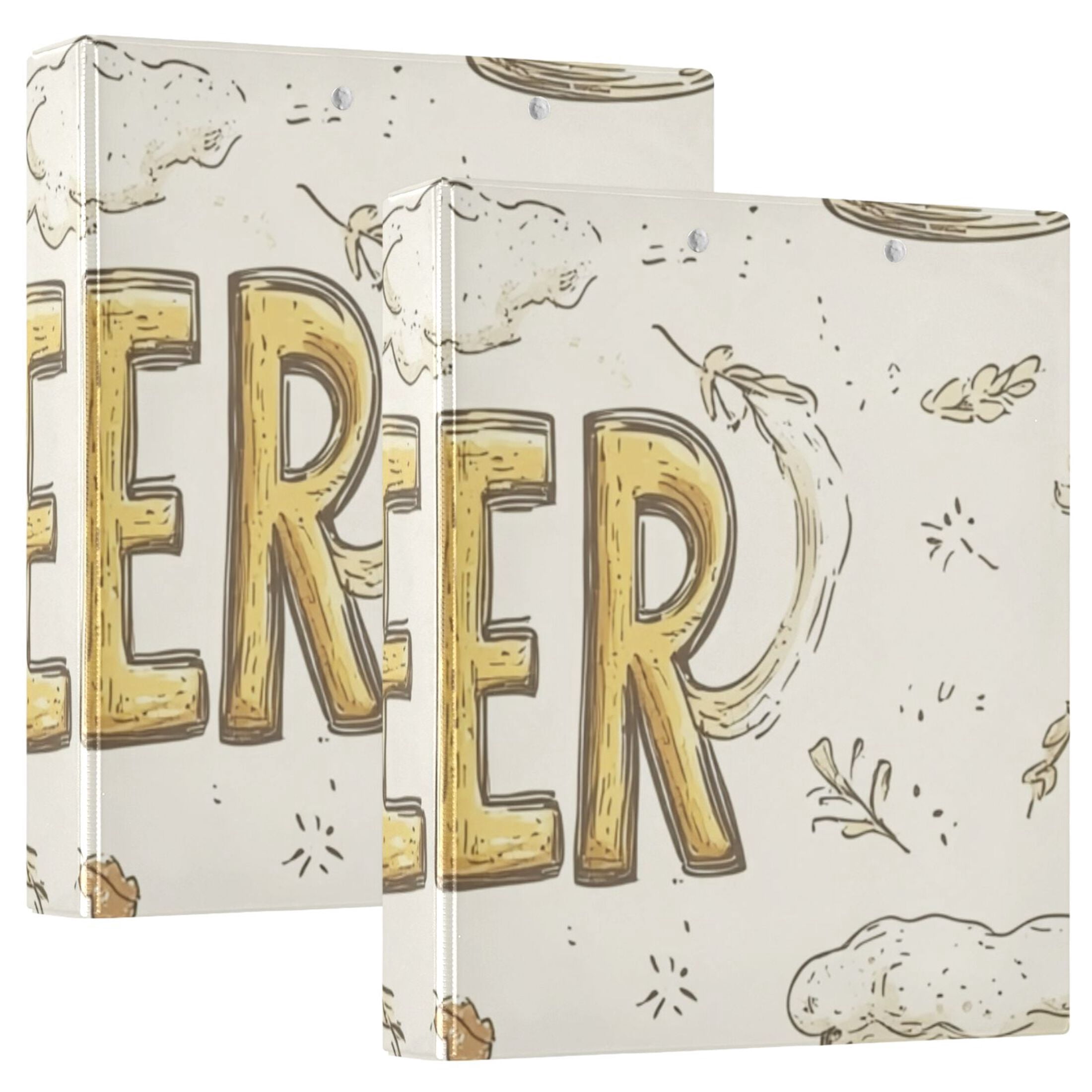 Beer and Leaves 3 Ring Binders 1.5 inch Hardcover File Folders with Interior Pockets A4 Size Organizer for School Office Hospital