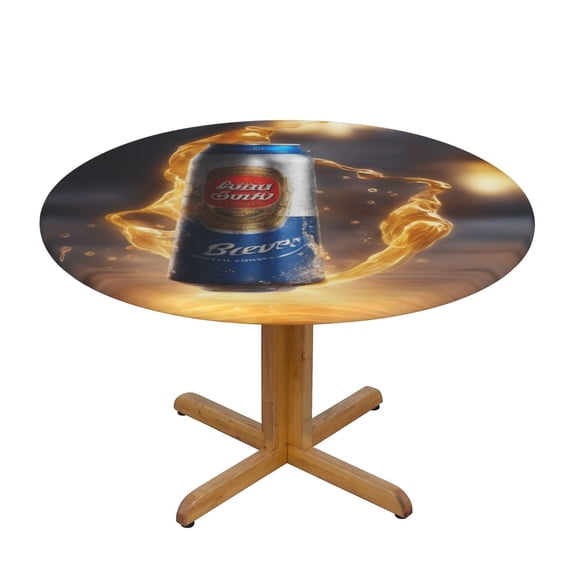 Beer can (3) Round Fitted Tablecloths Table Covers Wipeable Waterproof Elastic for Kitchen Dinning Parties Wedding Picnic Small Fits 40-44 Inch Table Size