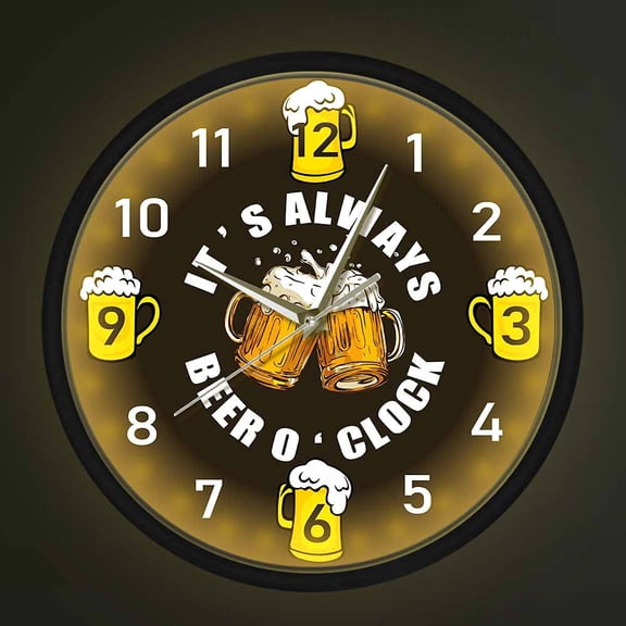 Beer o'Clock Tavern Wall Clock with Sound Control LED Light Beer Lovers Brew Drinker Man Cave Bar