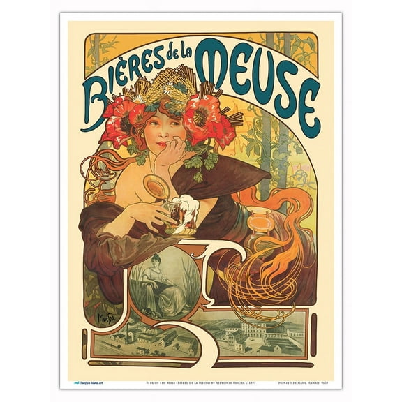Beer of the Muse (Biéres de la Meuse) - Vintage French Advertising Poster by Alphonse Mucha c.1897 - Master Art Print (Unframed) 9in x 12in