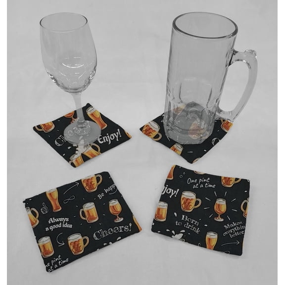 Beer or Wine Cloth Coasters by Penny's Needful Things (Set of 4) Cheers to Beer