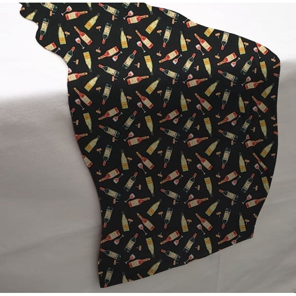 Beer or Wine Table Runner by Penny's Needful Things (3 Feet Long - SCALLOPED) (Bottles & Corkscrews)