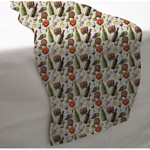 Beer or Wine Table Runner by Penny's Needful Things (6 Feet Long - SCALLOPED) (Wine & Cheese)