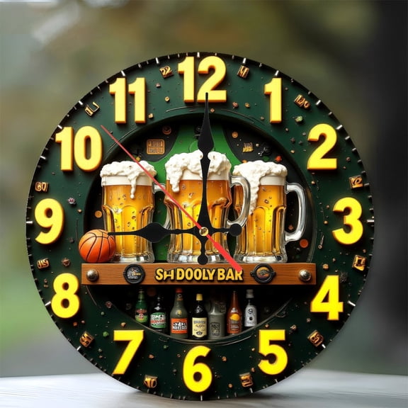 BeerClock Wall Clock Decor Bar Pub Decor Gift 10-Inch Silent Wooden Wall Clock, Battery Operated (AA Batteries Not Included), Artistic Home Decor