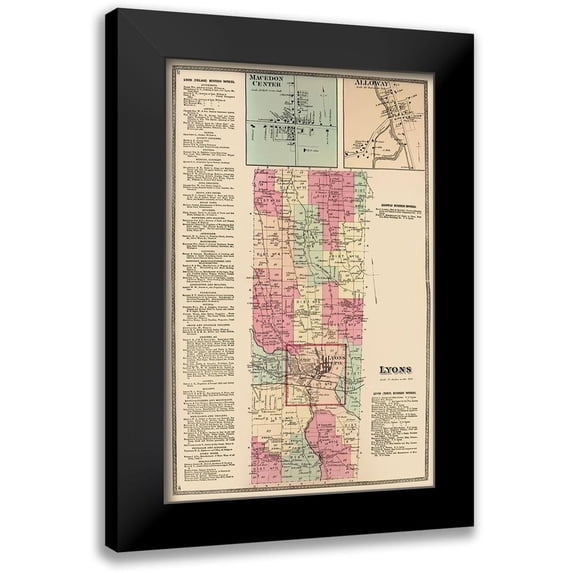 Beers 10x14 Black Modern Framed Museum Art Print Titled - Lyons New York Landowner - Beers 1874