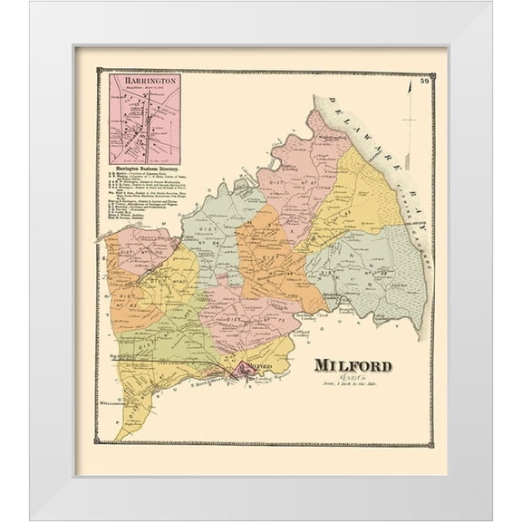 Beers 12x13 White Modern Wood Framed Museum Art Print Titled - Milford Delaware Landowner - Beers 1868