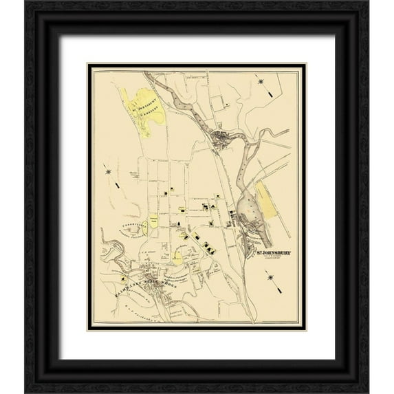 Beers 12x14 Black Ornate Wood Framed with Double Matting Museum Art Print Titled - St. Johnsbury Vermont Landowner - Beers 1876