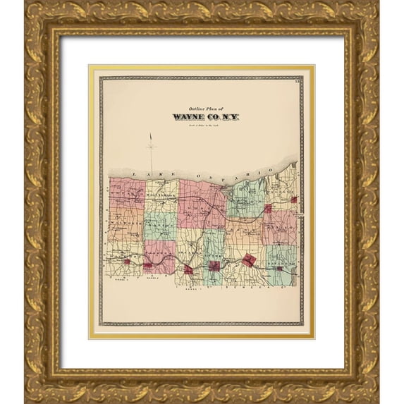Beers 12x14 Gold Ornate Wood Framed with Double Matting Museum Art Print Titled - Wayne New York - Beers 1875