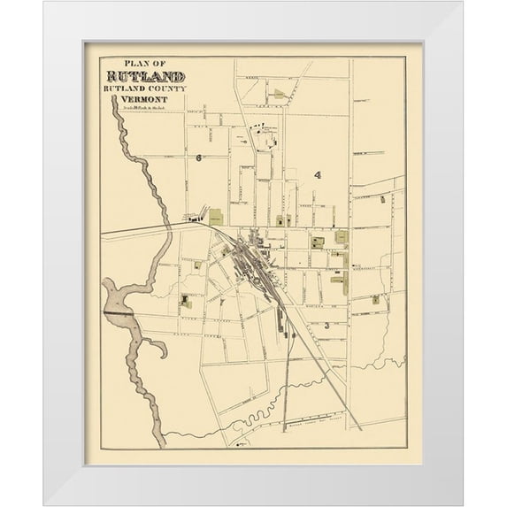 Beers 12x14 White Modern Wood Framed Museum Art Print Titled - Rutland Vermont - Beers 1876