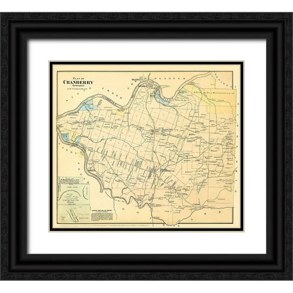 Beers 13x12 Black Ornate Wood Framed with Double Matting Museum Art Print Titled - Cranberry Pennsylvania Landowner - Beers 1885