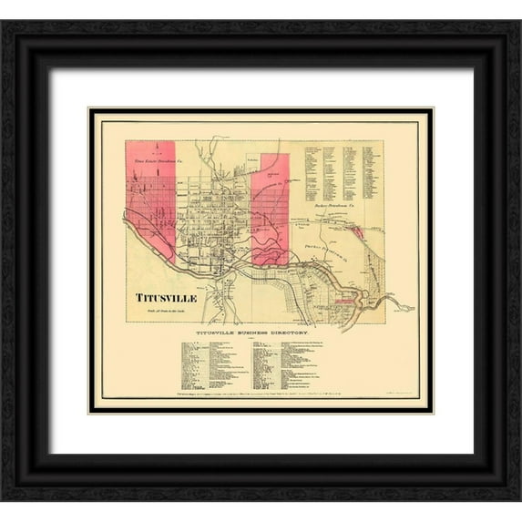Beers 13x12 Black Ornate Wood Framed with Double Matting Museum Art Print Titled - Titusville Pennsylvania Landowner - Beers 1865