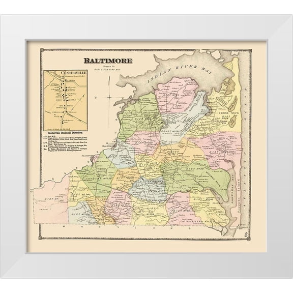 Beers 13x12 White Modern Wood Framed Museum Art Print Titled - Baltimore, Centerville Delaware Landowner