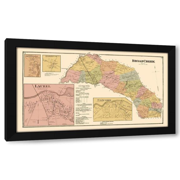 Beers 14x10 Black Modern Wood Framed Wall Art Titled - Broad Creek, Laurel, Concord Delaware Landowner