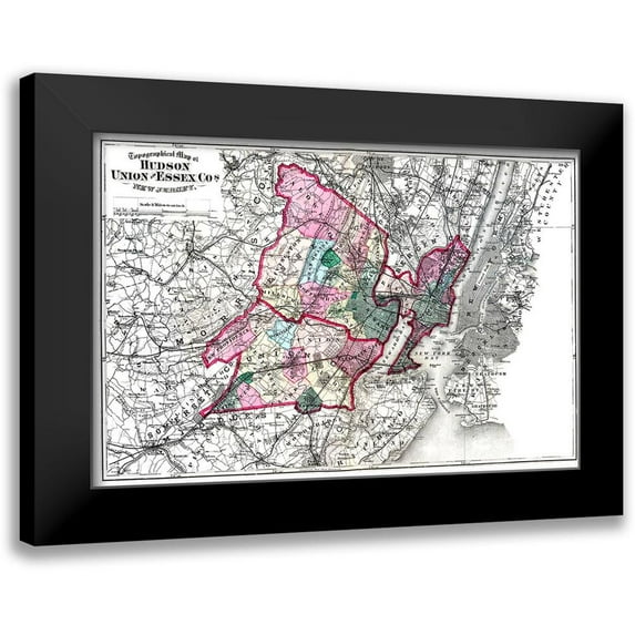 Beers 14x11 Black Modern Framed Museum Art Print Titled - Hudson Union Essex New Jersey - Beers 1872