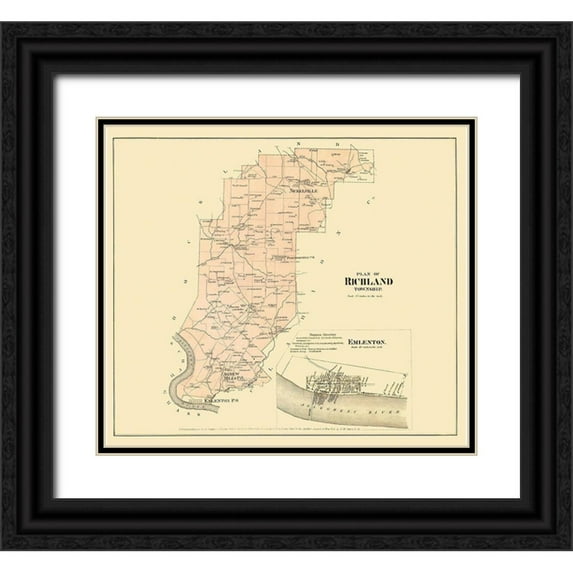 Beers 16x15 Black Ornate Wood Framed with Double Matting Museum Art Print Titled - Richland Pennsylvania Landowner - Beers 1865