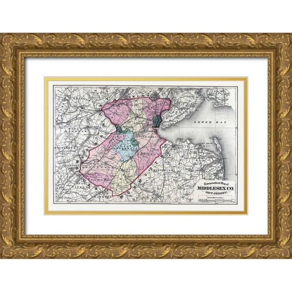 Beers 18x13 Gold Ornate Wood Framed with Double Matting Museum Art Print Titled - Middlesex New Jersey - Beers 1872
