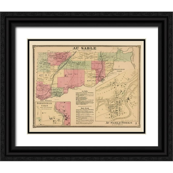 Beers 18x15 Black Ornate Wood Framed with Double Matting Museum Art Print Titled - Au Sable New York - Beers 1869