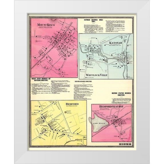 Beers 20x24 White Modern Wood Framed Museum Art Print Titled - Mount Kisco New York Landowner - Beers 1868