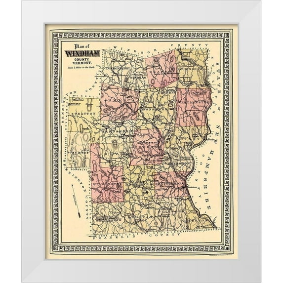 Beers 20x24 White Modern Wood Framed Museum Art Print Titled - Windham Vermont - Beers 1876
