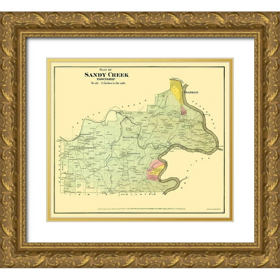 Beers 22x20 Gold Ornate Wood Framed with Double Matting Museum Art Print Titled - Sandy Creek Pennsylvania Landowner - Beers 1865