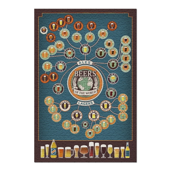 Beers of the World Infographic, 500 Piece Challenging 19 x 27 Jigsaw Puzzle for Adults and Family, Made in USA