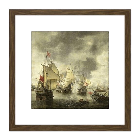 Beerstraten Battle Venice Dutch Ships Bay Foya 8X8 Inch Square Wooden Framed Wall Art Print Picture with Mount