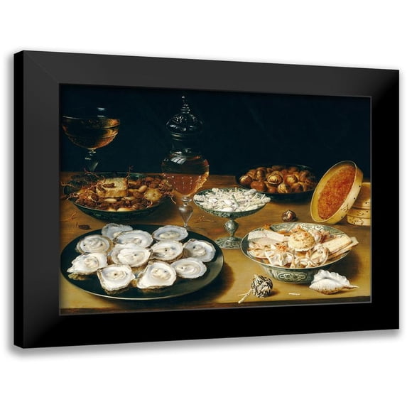 Beert, Osias 14x12 Black Modern Framed Museum Art Print Titled - Dishes with Oysters, Fruit, and Wine at Still life