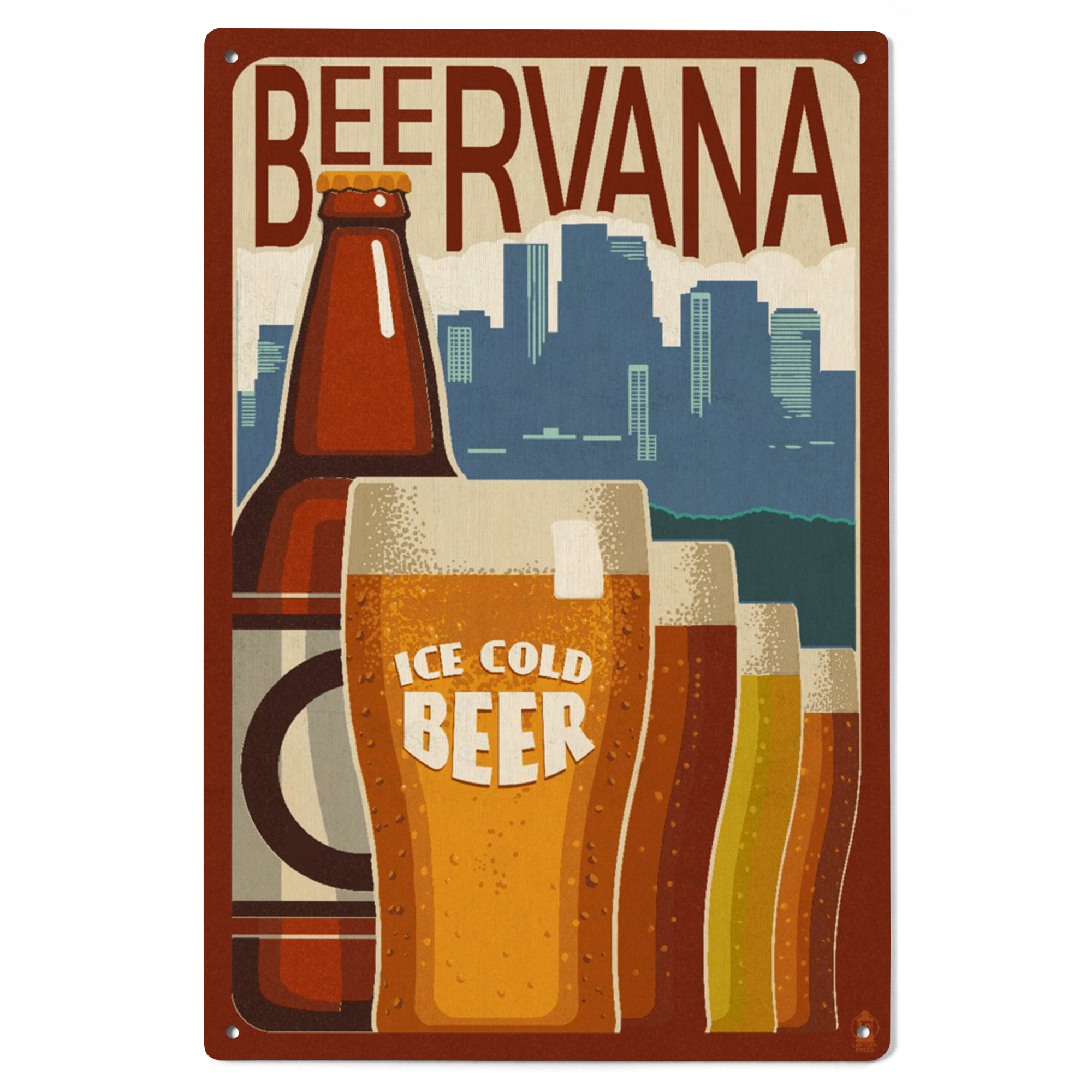 Beervana Vintage Sign, Ice Cold Beer Birch Wood Wall Sign (6x9 Rustic ...