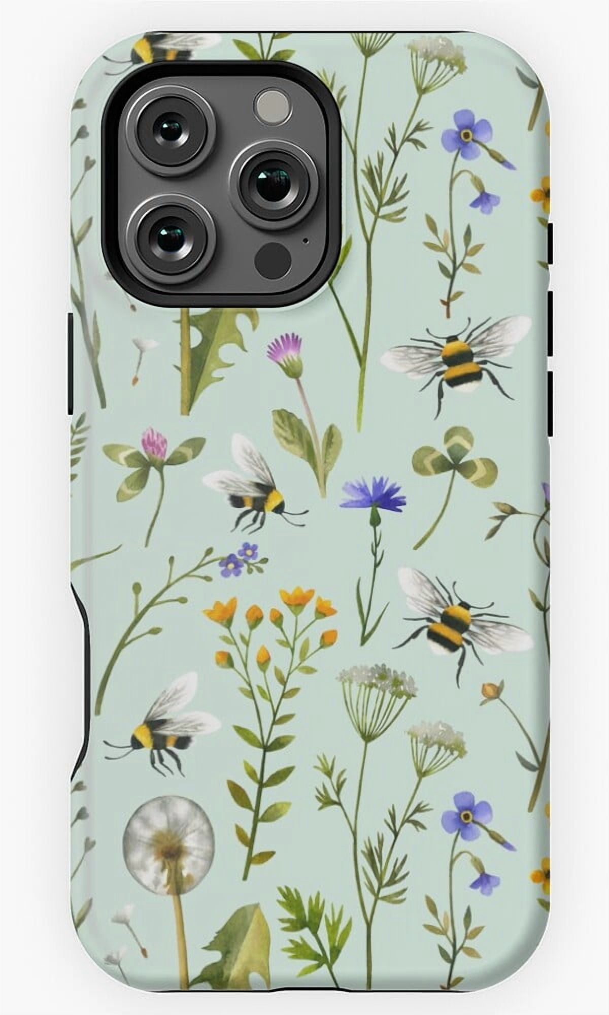 Bees And Wildflowers On Mint Floral Pattern Phone Case for iPhone 16 15 ...