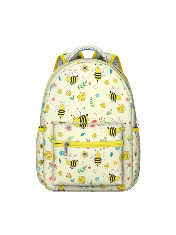 Bees Artistic School Backpack - Unisex Bookbag with Front Zip Pocket, Reflective Strips for Safety, Scratch-Resistant Base, Ideal for High School & College Campus