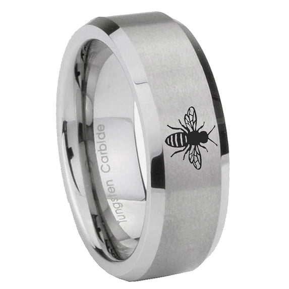Bees Beveled Edge Gray Tungsten Men Ring 10MM - Walmart.com