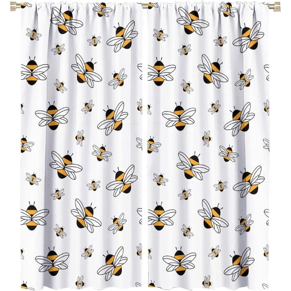 Bees Blackout Window Curtains for Kids, Cute Flying Bees Insects Room Darkening Rod Pocket Windows Treatments for Kids Children Girls Boys Bedroom Study Room 53"W x 84"L (Pack of 2)