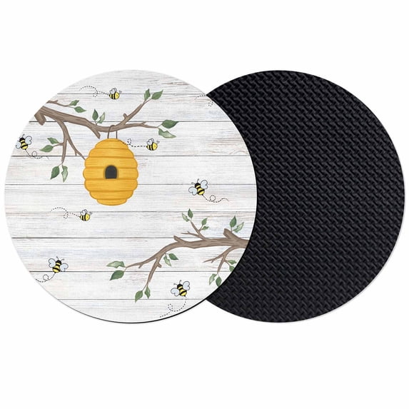 Bees Branches Coasters Set of 2, Absorbent Coasters for Drinks, Farmhouse Spring Botanical Wooden Coaster for Desk Coffee Table Protection, Home Decor House Warming Gifts 4"