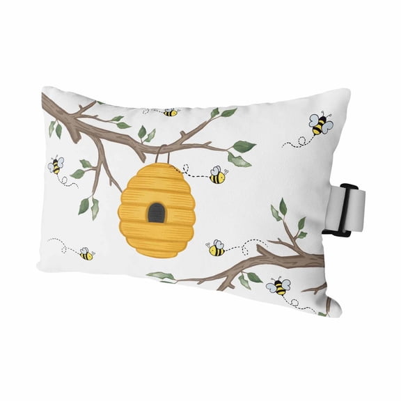 Bees Branches Outdoor Pillows for Chaise Lounge Chair Waterproof Lumbar Pillows with Insert&Adjustable Strap Beach Headrest Pillow Farmhouse Spring Botanical Watercolor Pillow for Patio Pool 11"x16"