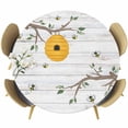 thumbnail image 1 of Bees Branches Round Tablecloth, Fitted Table Cover with Elastic for 55"-60" Round Tables, Farmhouse Spring Botanical Wooden Table Cloth Outdoor Indoor Dinning Party Waterproof Tablecloths, 1 of 7