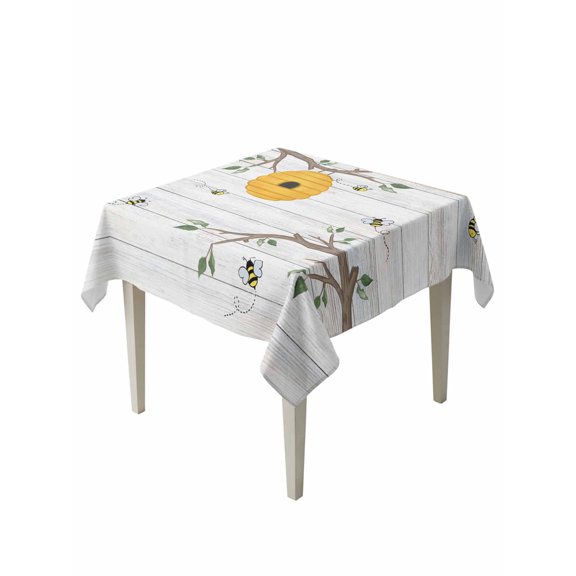 Bees Branches Table Cloth, Waterproof Tablecloth for Square Tables, Farmhouse Spring Botanical Wooden Reusable Washable Fabric Table Cover for Restaurant Kitchen Dining Tables 60"x60"