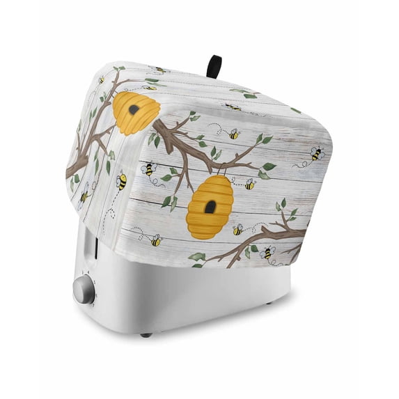 Bees Branches Toaster Cover 2 Slice, Small Kitchen Appliance Covers, Farmhouse Spring Botanical Wooden Toaster Oven Cover with Loop, Bread Machine Cover Polyester Dust Cover Protection
