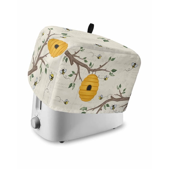 Bees Branches Toaster Cover 4 Slice, Large Kitchen Appliance Covers, Farmhouse Spring Botanical Elegant Toaster Oven Cover with Loop, Bread Machine Cover Polyester Dust Cover Protection