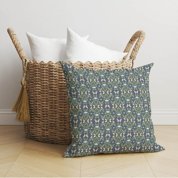 Bees & Butterflies Blue Throw Pillow