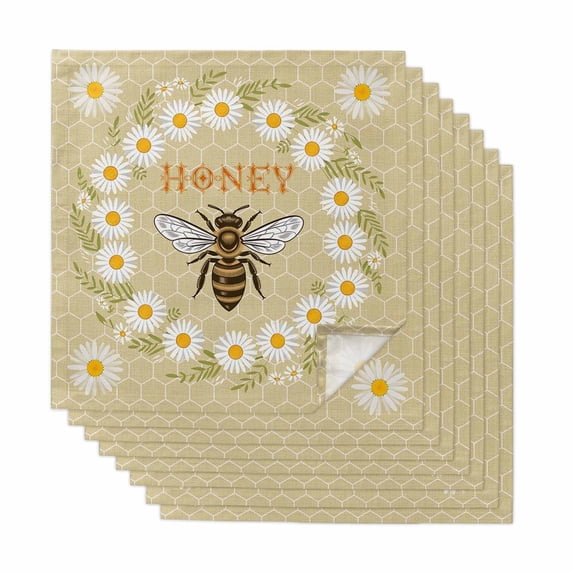 Bees Cloth Napkins, Daisy Flowers Spring Summer Honey Floral Leaf Plant Washable and Reusable Dinner Napkins Set of 8, Table Napkin for Kitchen Party Birthday Wedding Hotel Housewarming 20"x20"