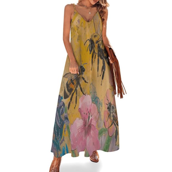 Bees Collect Honey Design Sleeveless Dress Woman Fashion Long Dresses Women's Summer Suit Dress 2025
