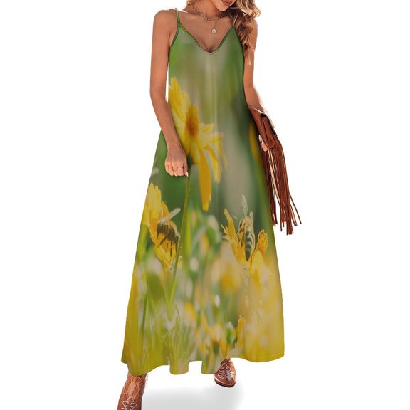 Bees Collect Honey Design Sleeveless Dress Woman Fashion Long Dresses Women's Summer Suit Dress 2025