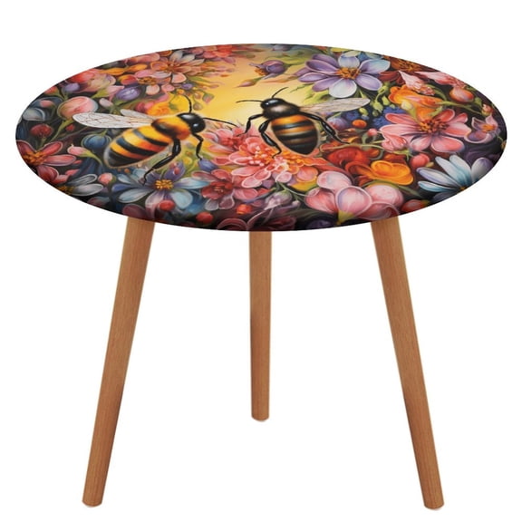 Bees Collect Honey Fitted Table Cover - Waterproof Elastic Edged Tablecloth Wipeable Table Cloth for Spring Party Dinner Table Decor (Fit for 45"-54" Round Tables)