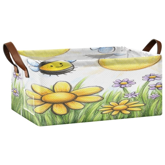 Bees Collect Honey Open Home Storage Bins Foldable Metal Frame Shelf Baskets 16.9x11.4x7.7in Water-Resistant