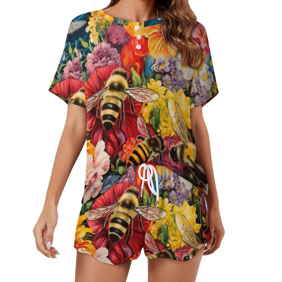 Bees Collect Honey Pajamas Set Womens Loungewear Sleepwear 2 Piece PJ Sets